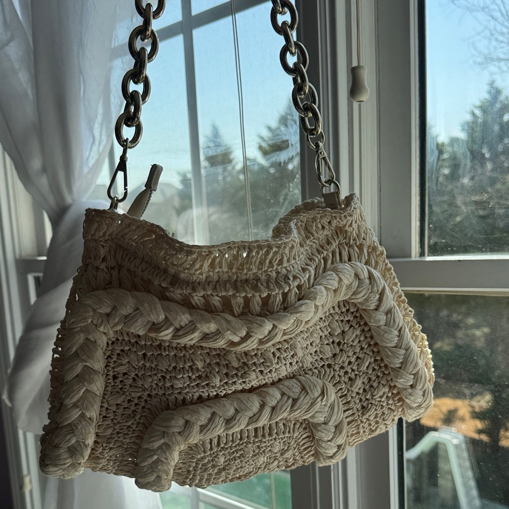 Zara Cream Braided Shoulder Bag